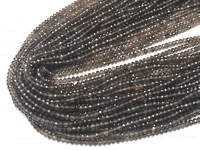 [Video] High Quality!  Smoky Quartz AAA Faceted Button Rondelle 4x4x3mm 1strand beads (aprx.15inch/38cm)