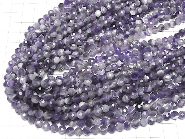 [Video]High Quality! Striped Amethyst 64Faceted Round 6mm 1strand beads (aprx.14inch/35cm)