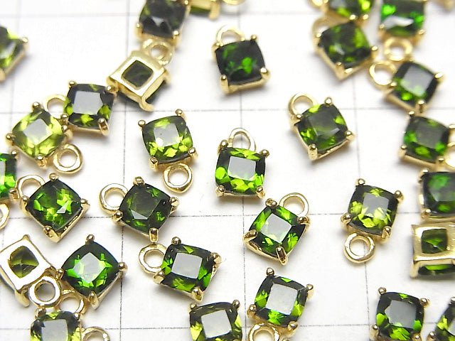 [Video] High Quality Chrome Diopside AAA Bezel Setting Square Faceted 4x4mm 18KGP 2pcs $7.79!