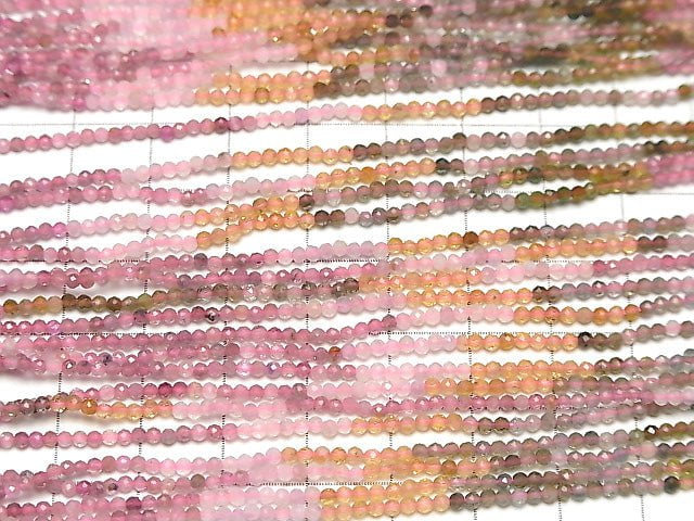 [Video] High Quality! Multicolor Tourmaline AAA- Faceted Round 2mm 1strand beads (aprx.15inch / 37cm)