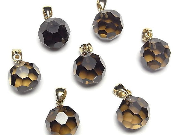 [Video] Smoky Quartz AAA "Buckyball" Faceted Round 12mm Pendant 14KGP 1pc