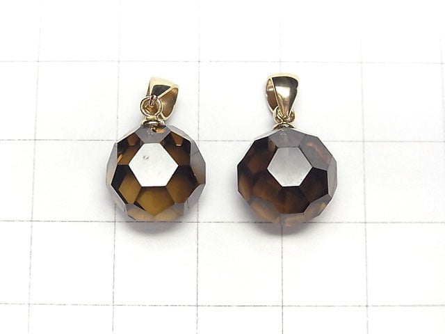 [Video] Smoky Quartz AAA "Buckyball" Faceted Round 12mm Pendant 14KGP 1pc