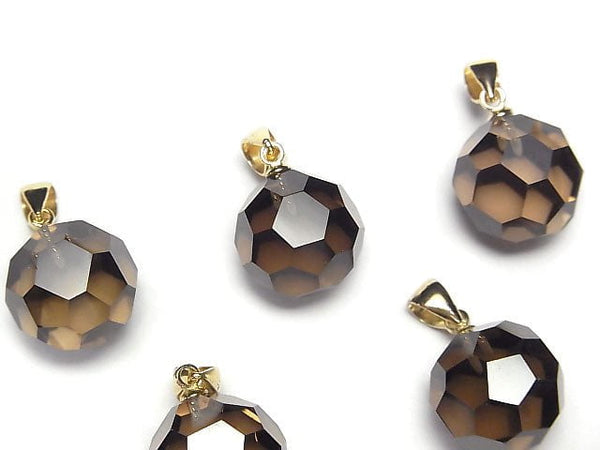 [Video] Smoky Quartz AAA "Buckyball" Faceted Round 14mm Pendant 14KGP 1pc