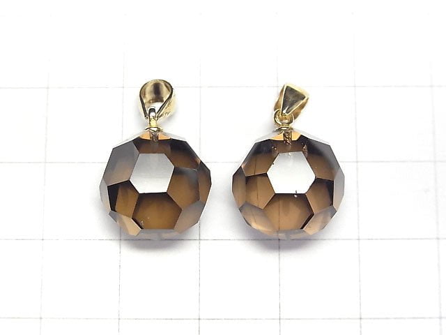 [Video] Smoky Quartz AAA "Buckyball" Faceted Round 14mm Pendant 14KGP 1pc