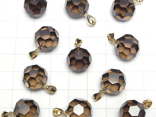 [Video] Smoky Quartz AAA "Buckyball" Faceted Round 14mm Pendant 14KGP 1pc