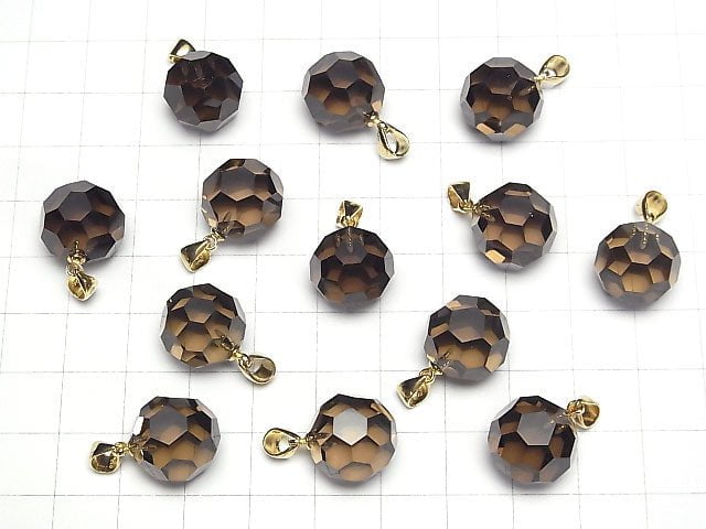 [Video] Smoky Quartz AAA "Buckyball" Faceted Round 14mm Pendant 14KGP 1pc
