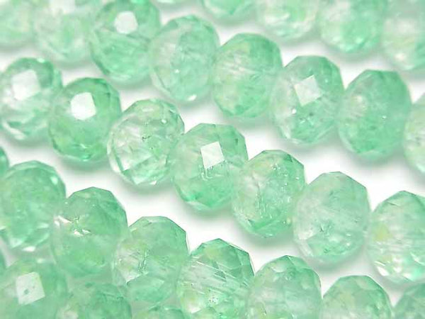 [Video] Lampwork Beads Faceted Button Roundel 10x10x7mm [Light Green/Luminous type ] half or 1strand beads (aprx.14inch/34cm)