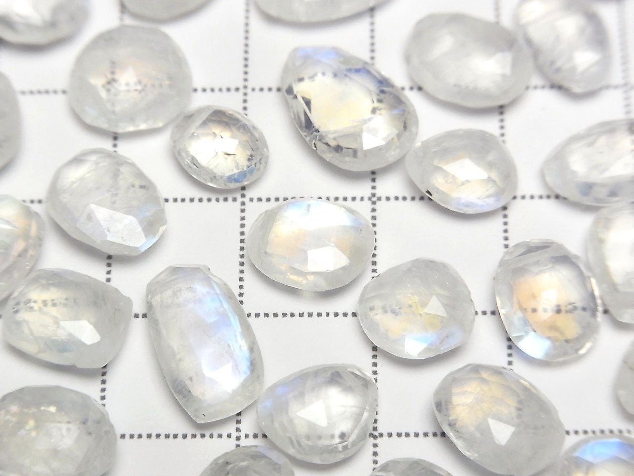 High Quality Rainbow Moonstone AAA - Side Hole Freeform Faceted Briolette 6pcs