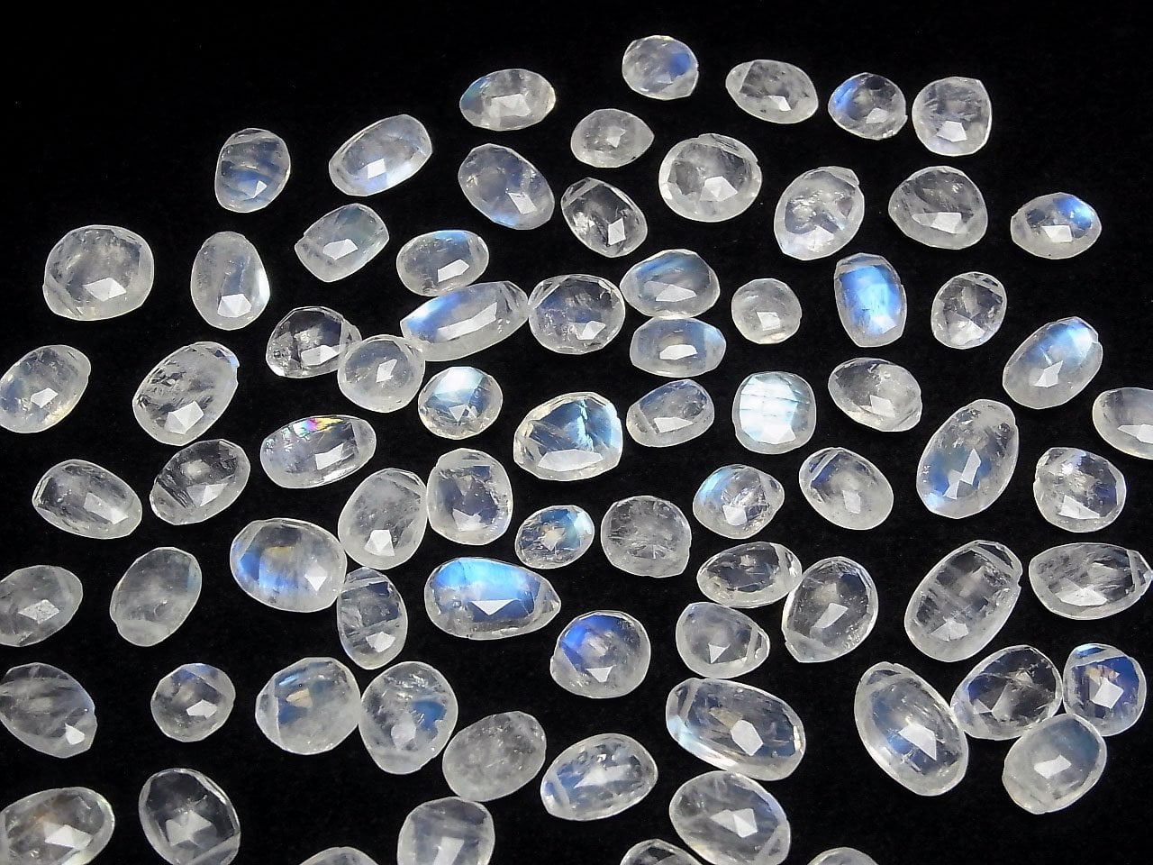 High Quality Rainbow Moonstone AAA - Side Hole Freeform Faceted Briolette 6pcs