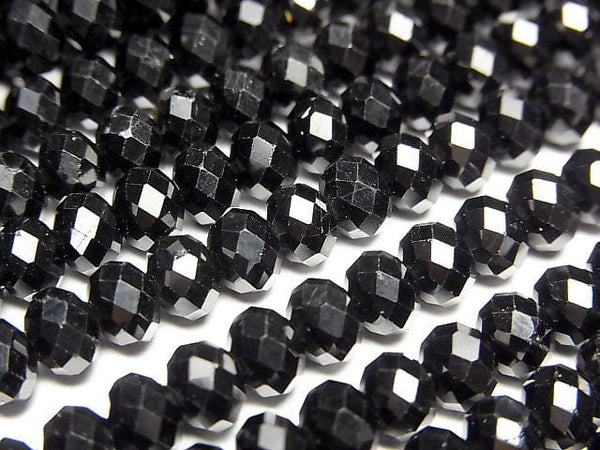 High Quality! Black Tourmaline AA ++ Faceted Button Roundel 6 x 6 x 4 mm half or 1 strand beads (aprx.15 inch / 37 cm)