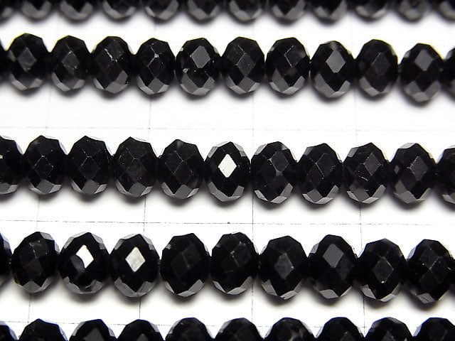 High Quality! Black Tourmaline AA ++ Faceted Button Roundel 6 x 6 x 4 mm half or 1 strand beads (aprx.15 inch / 37 cm)