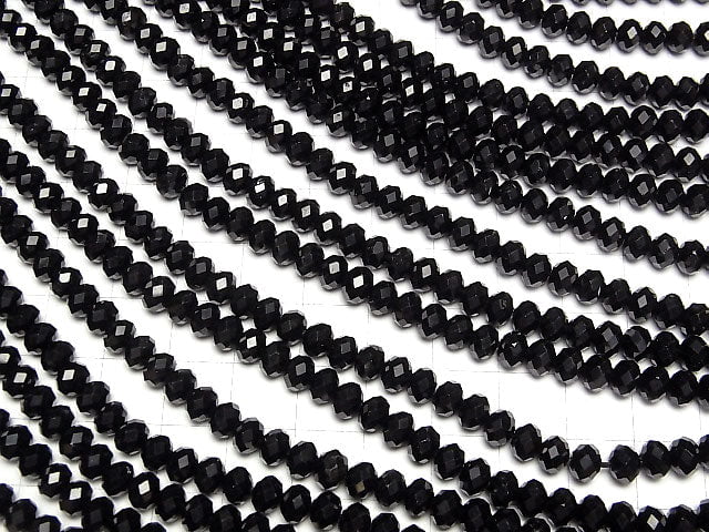 High Quality! Black Tourmaline AA ++ Faceted Button Roundel 6 x 6 x 4 mm half or 1 strand beads (aprx.15 inch / 37 cm)