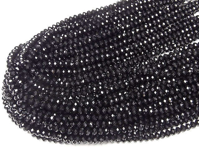 High Quality! Black Tourmaline AA ++ Faceted Button Roundel 6 x 6 x 4 mm half or 1 strand beads (aprx.15 inch / 37 cm)