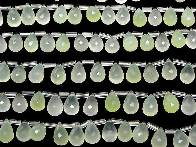 High Quality Light Green Chalcedony AAA Drop Faceted Briolette 9 x 6 x 6 mm half or 1 strand beads (aprx.7 inch / 18 cm)