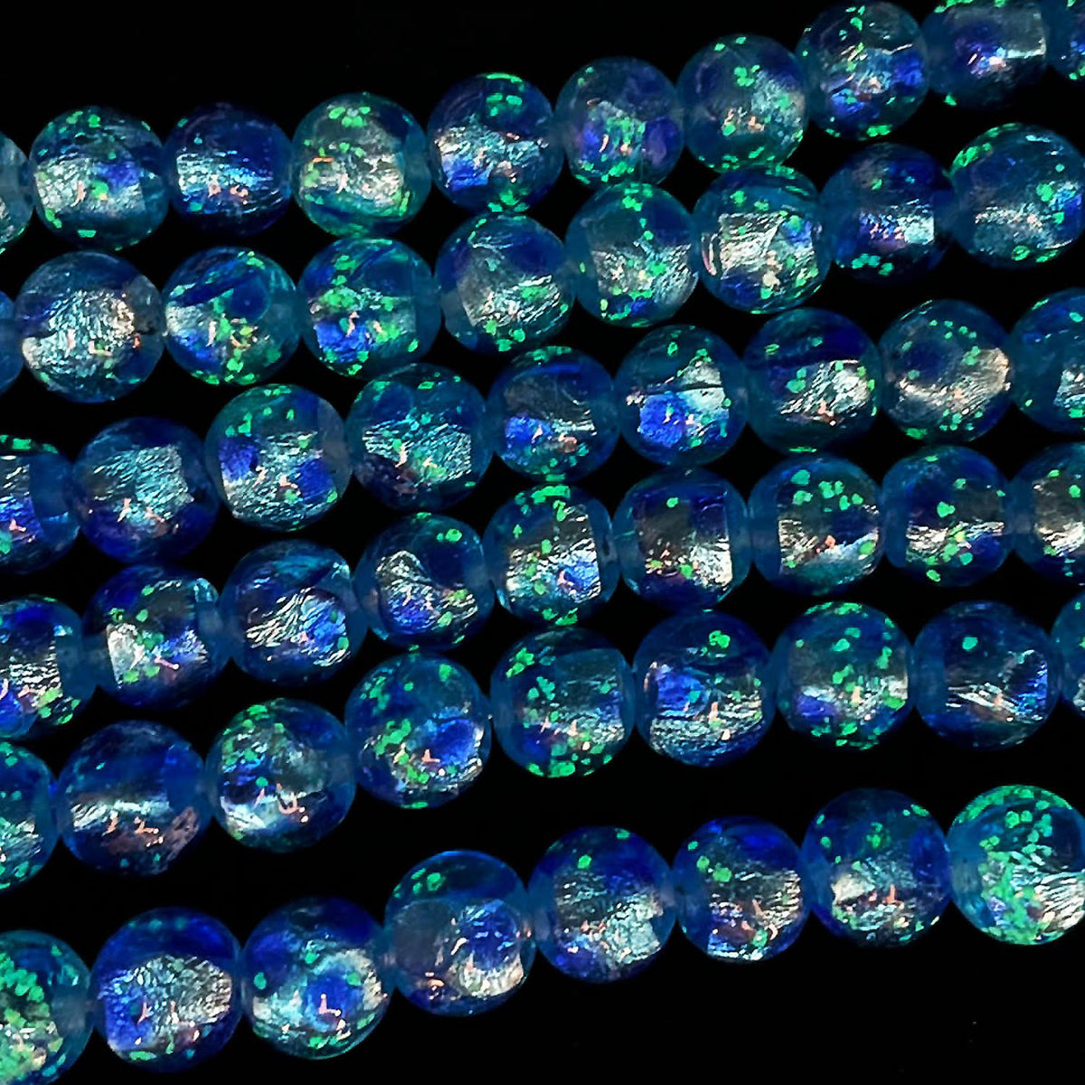 Lampwork Beads Round 10mm [Blue x Light Blue/Luminous type] 1/4 or 1strand beads (aprx.14inch/34cm)