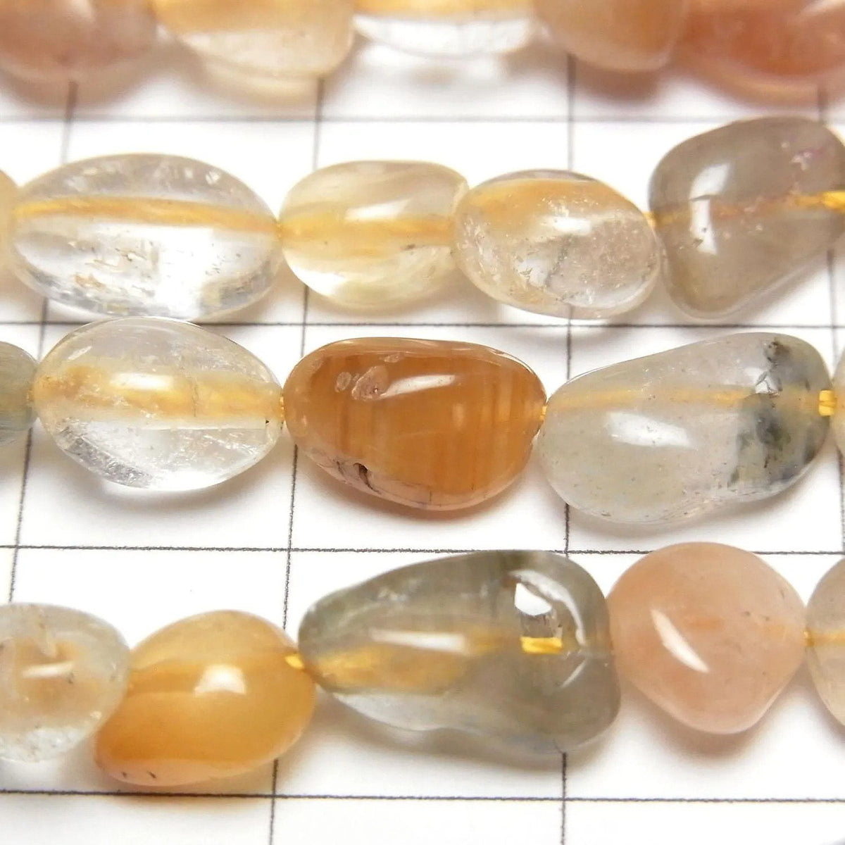 Quartz Rutile multicolore AA, pépites, 1 rang de perles (environ 35 cm/14 pouces)