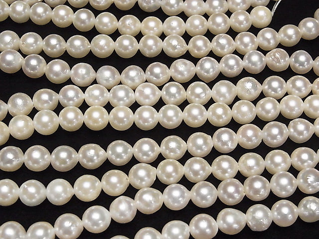 [Video] Japanese Akoya Pearl AAA- Semi Round 7.5-8mm White half or 1strand beads (aprx.15inch/38cm)