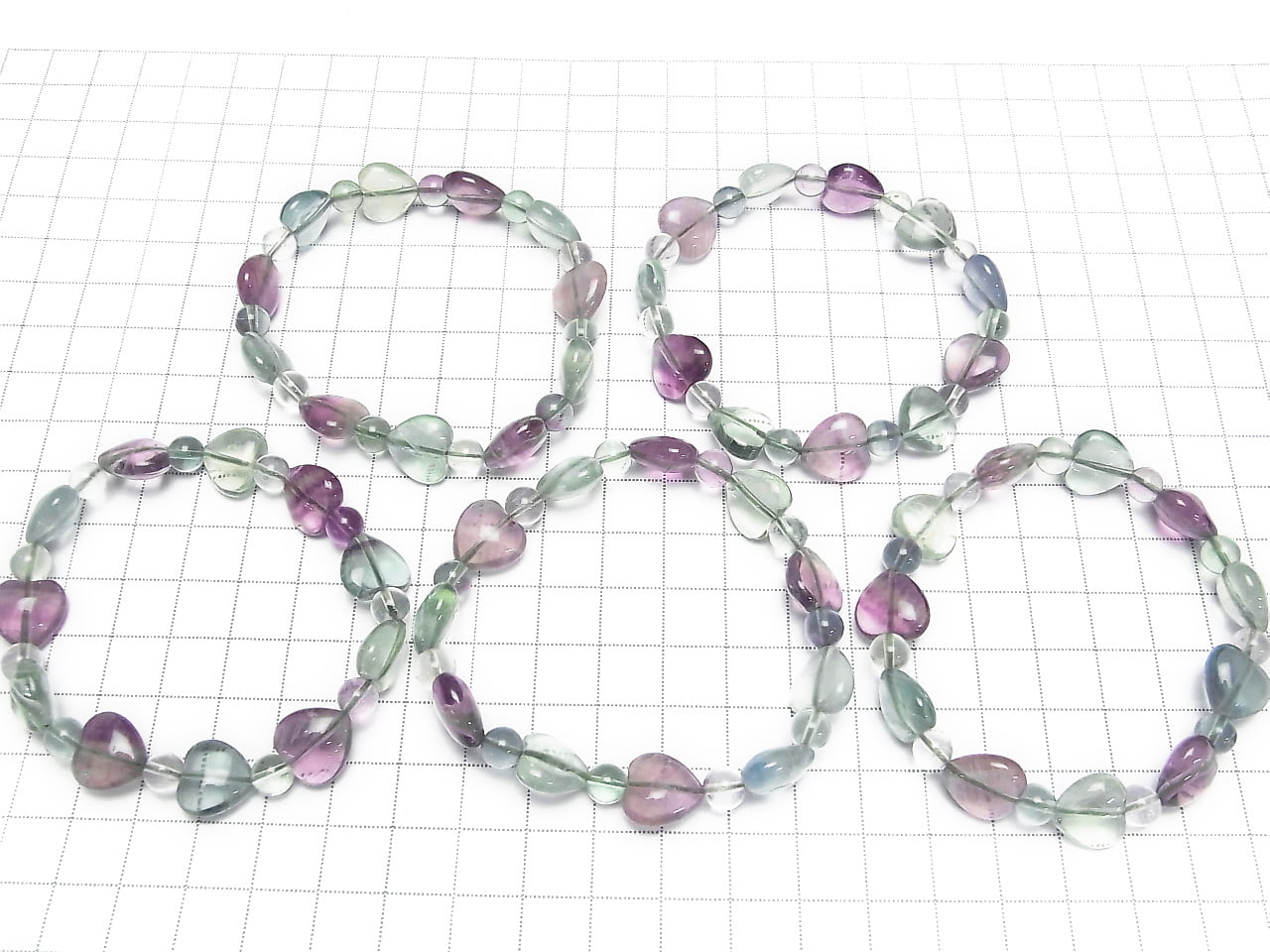 Multicolor Fluorit AAA Vertikales Loch Herzform 12mm & Rund 6mm Armband
