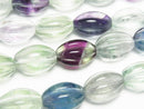 [Video] Multicolor Fluorite AAA- Line Carved Rice 15x10mm half or 1strand beads (aprx.15inch / 37cm)
