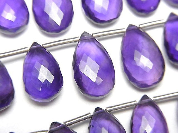 [Video] MicroCut High Quality Amethyst AAA Pear shape Faceted Briolette 1strand (8pcs )