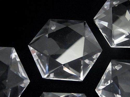[Video] High Quality! Crystal Quartz AAA Hexagram 35x30mm Back Faceted 1pc