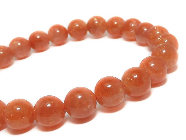 [Video] [One of a kind] High Quality Sunstone AAA+ Round 7.5mm Bracelet NO.100