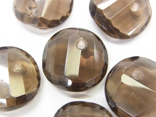 Smoky Crystal Quartz AAA- Twist xMultiple Facets Faceted Coin  [14mm][16mm][18mm] 5pcs $7.79