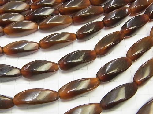 Buffalo Horn 4 Faceted Twist Faceted Rice 25 x 10 x 10 Brown half or 1 strand (aprx.15 inch / 38 cm)