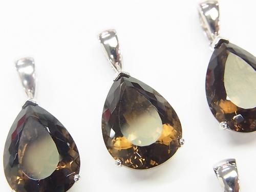 High Quality Smoky Crystal Quartz AAA Pear shape Faceted  [17x12][21x15] Pendant  Silver925