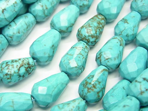 [Video] Magnesite Turquoise  Vertical Hole Faceted Drop 14x10x10mm 1strand beads (aprx.15inch/36cm)
