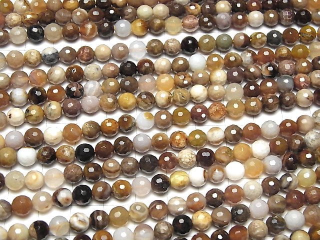 High Quality!  Petrified Wood  128Faceted Round 6mm half or 1strand beads (aprx.15inch/36cm)