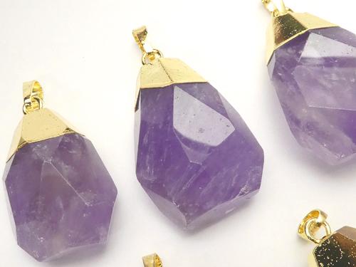 1pc $6.79! Rose Amethyst AA ++ Faceted Nugget Pendant gold color 1pc