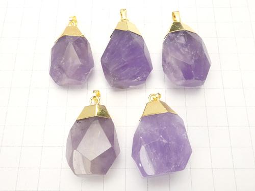1pc $6.79! Rose Amethyst AA ++ Faceted Nugget Pendant gold color 1pc