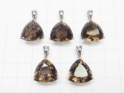 High Quality Smoky Crystal Quartz AAA Triangle  Faceted  [16mm][19mm] Pendant  Silver925