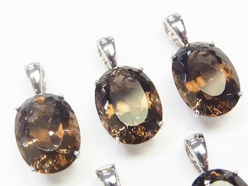 High Quality Smoky Crystal Quartz AAA Oval  Faceted  [16x12][20x15] Pendant  Silver925