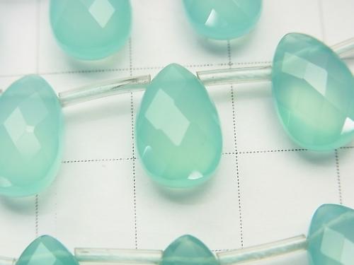 Sea blue Chalcedony AAA Pear shape Faceted Briolette 12 x 8 x 6 mm 1/4 or 1strand (aprx.15 inch / 37 cm)