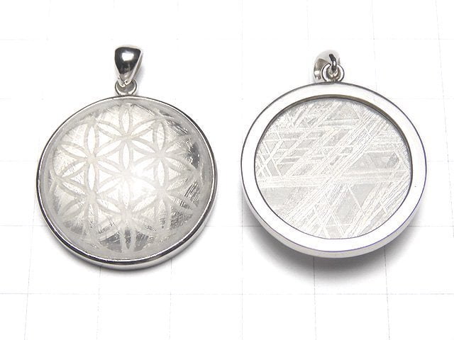 Meteorite Flower of Life Designed Coin Pendant 27mm Silver925