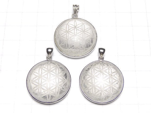 Meteorite Flower of Life Designed Coin Pendant 27mm Silver925