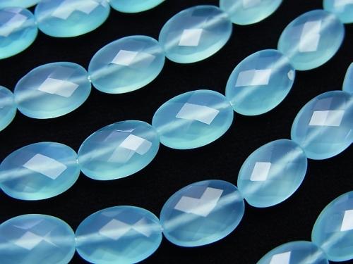 Sea blue Chalcedony AAA Faceted Oval 10 x 7 x 4 mm 1/4 or 1strand (aprx.15 inch / 38 cm)