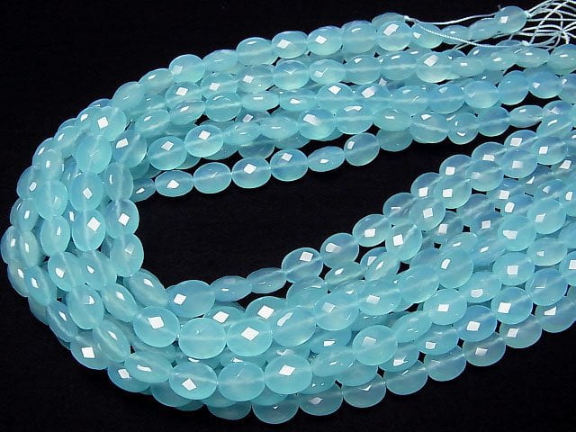 [Video] Sea Blue Chalcedony AAA Faceted Oval 11x9x6mm 1/4 or 1strand beads (aprx.15inch/38cm)