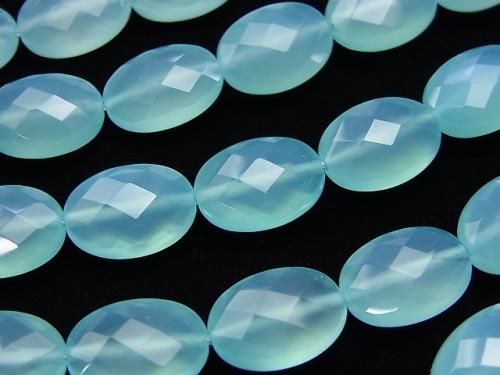 Sea blue Chalcedony AAA Faceted Oval 14 x 10 x 7 mm 1/4 or 1strand (aprx.15 inch / 36 cm)