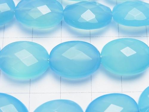 Sea blue Chalcedony AAA Faceted Oval 16 x 12 x 8 mm 1/4 or 1strand (aprx.15 inch / 36 cm)
