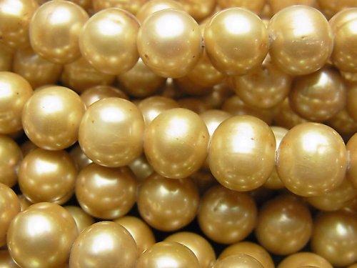 [Video] Fresh Water Pearl AA Potato 9-10mm Champagne Gold 1strand beads (aprx.15inch / 36cm)