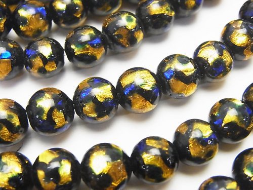 Lampwork Beads Round 8mm [Yellow x Blue] 1/4 or 1strand beads (aprx.15inch/36cm)