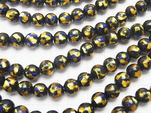 Lampwork Beads Round 8mm [Yellow x Blue] 1/4 or 1strand beads (aprx.15inch/36cm)