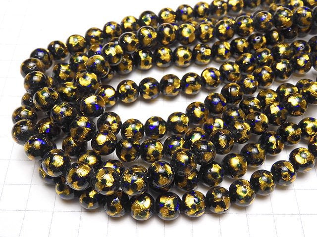 Lampwork Beads Round 10mm [Yellow x Blue] 1/4 or 1strand beads (aprx.15inch/36cm)