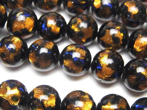 Lampwork Beads Round 10mm [Orange x Blue] 1/4 or 1strand beads (aprx.15inch/36cm)