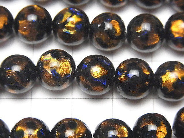 Lampwork Beads Round 10mm [Orange x Blue] 1/4 or 1strand beads (aprx.15inch/36cm)