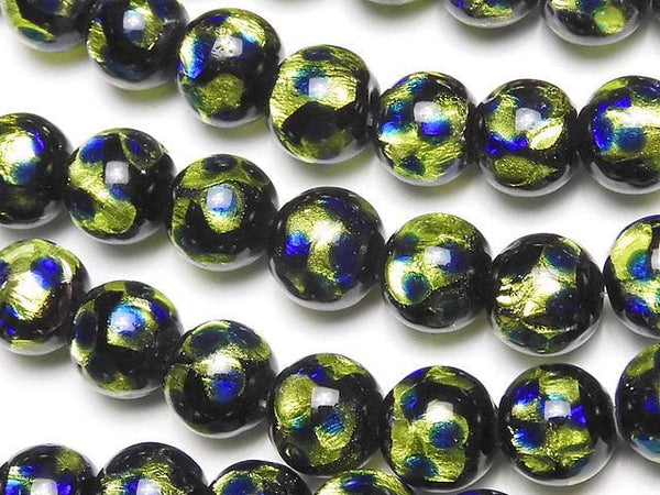 [Video] Lampwork Beads Round 8mm [Light Green x Blue] 1/4 or 1strand beads (aprx.15inch/36cm)