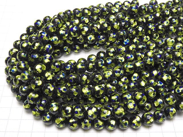 Lampwork Beads Round 10mm [Light Green x Blue] 1/4 or 1strand beads (aprx.15inch/36cm)